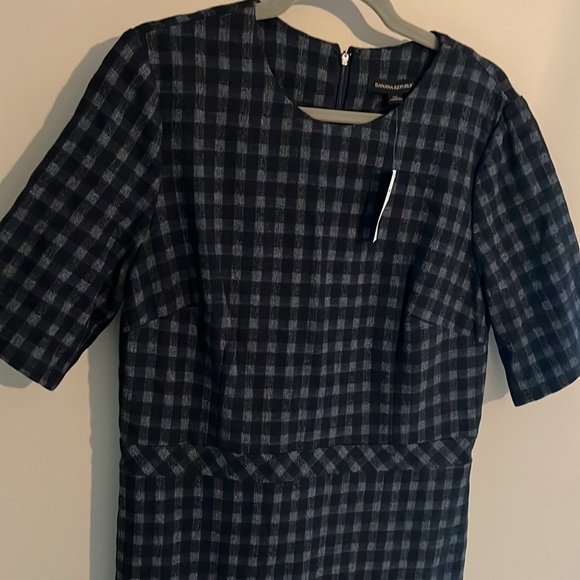 Banana republic bistretch blue and red gingham sheath midi dress 14 tall - Picture 5 of 9